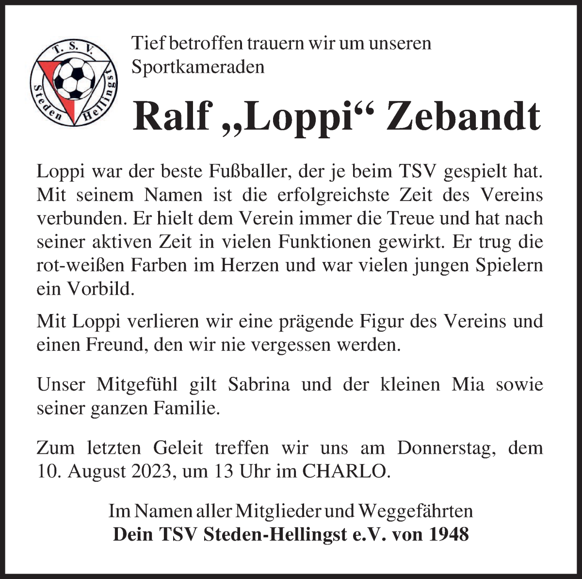 Traueranzeige von Ralf Zebandt von Osterholzer Kreisblatt