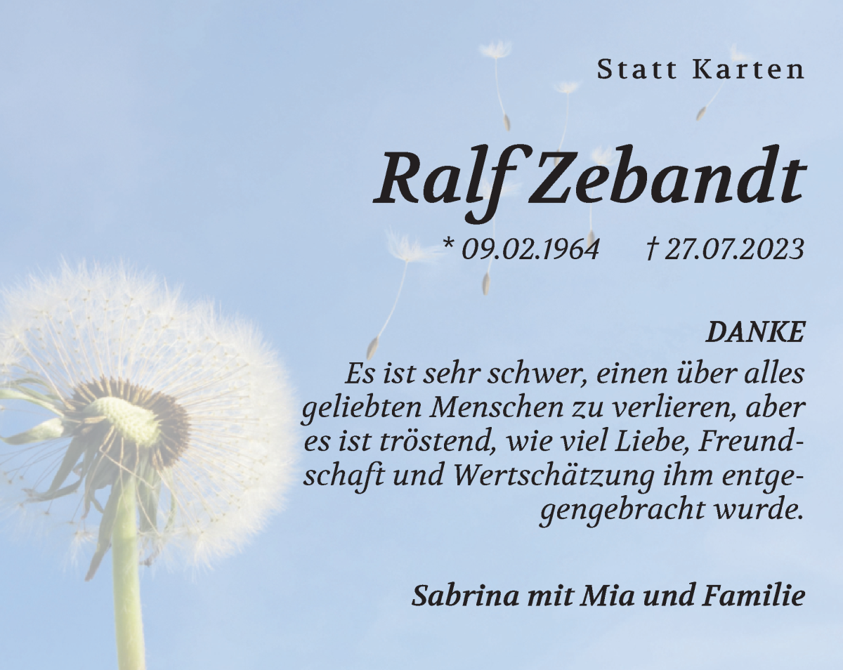 Traueranzeige von Ralf Zebandt von Osterholzer Kreisblatt