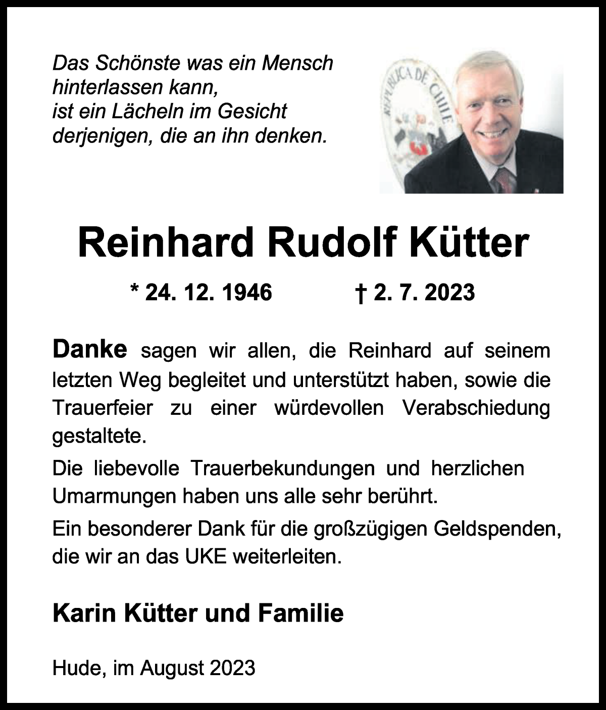 Traueranzeige von Reinhard Rudolf Kütter von WESER-KURIER