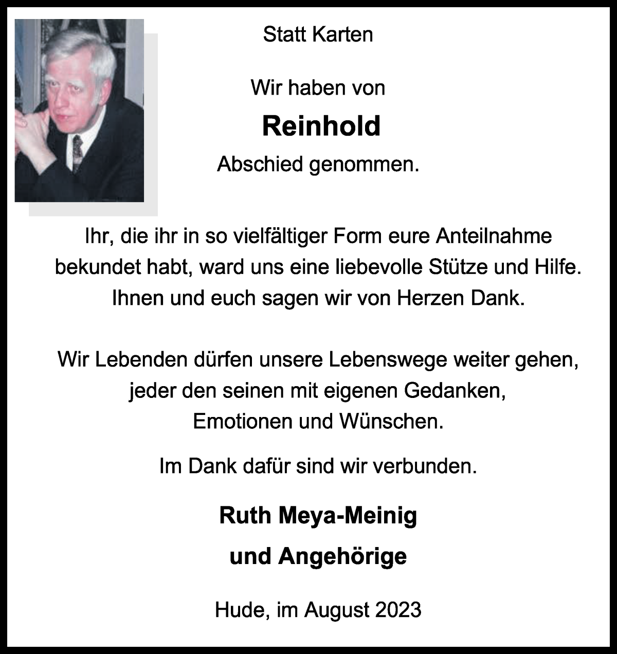 Traueranzeige von Reinhold Meinig von WESER-KURIER