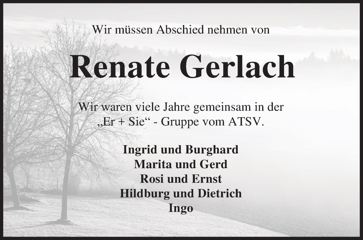 Traueranzeige von Renate Gerlach von Osterholzer Kreisblatt