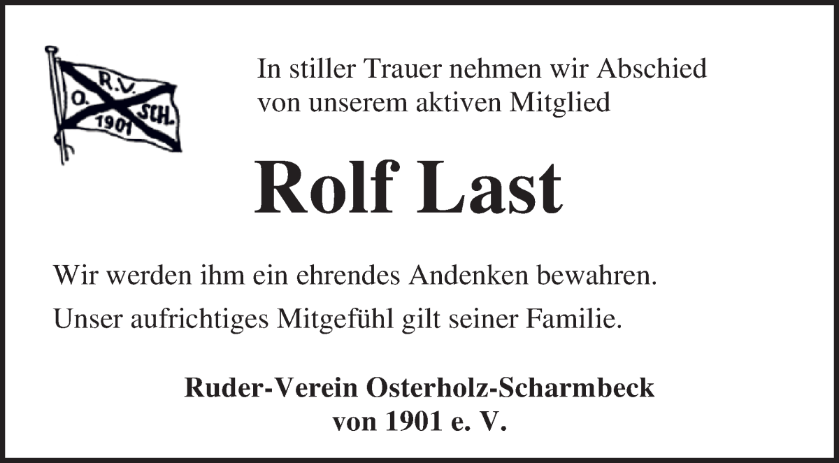 Traueranzeige von Rolf Last von Osterholzer Kreisblatt