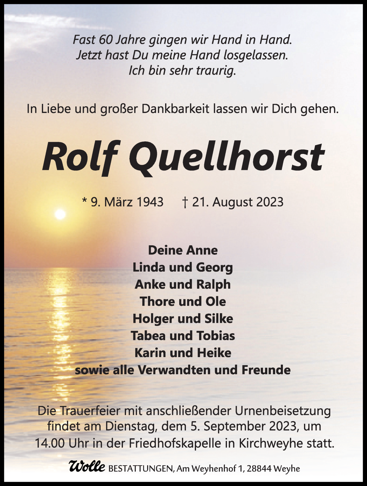 Traueranzeige von Rolf Quellhorst von WESER-KURIER