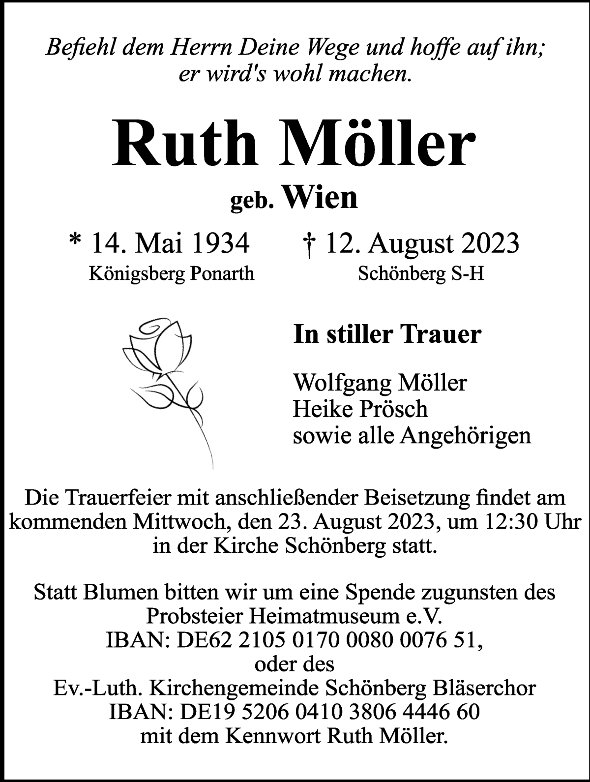 Traueranzeige von Ruth Möller von Die Norddeutsche