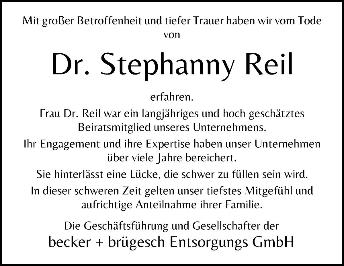 Traueranzeige von Stephanny Reil von WESER-KURIER