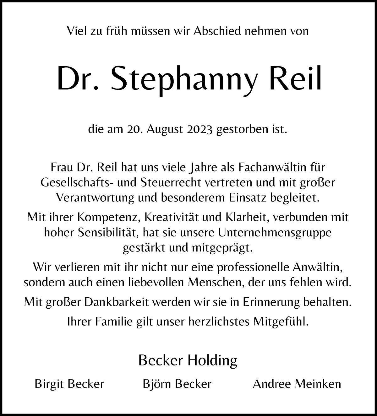 Traueranzeige von Stephanny Reil von WESER-KURIER