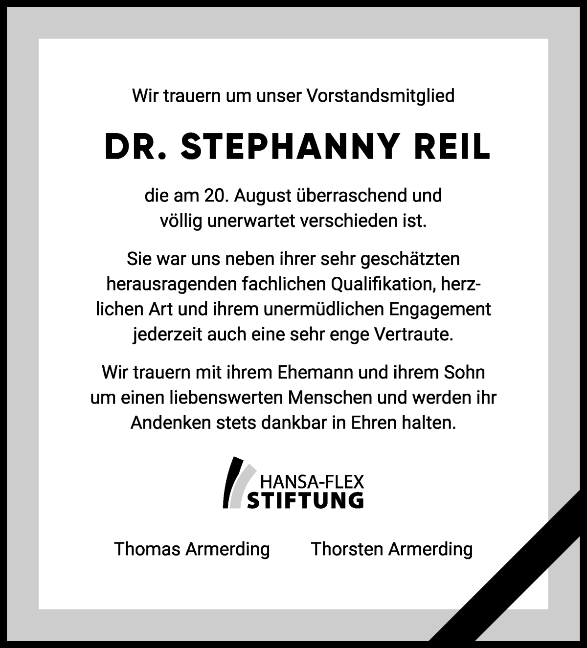 Traueranzeige von Stephanny Reil von WESER-KURIER
