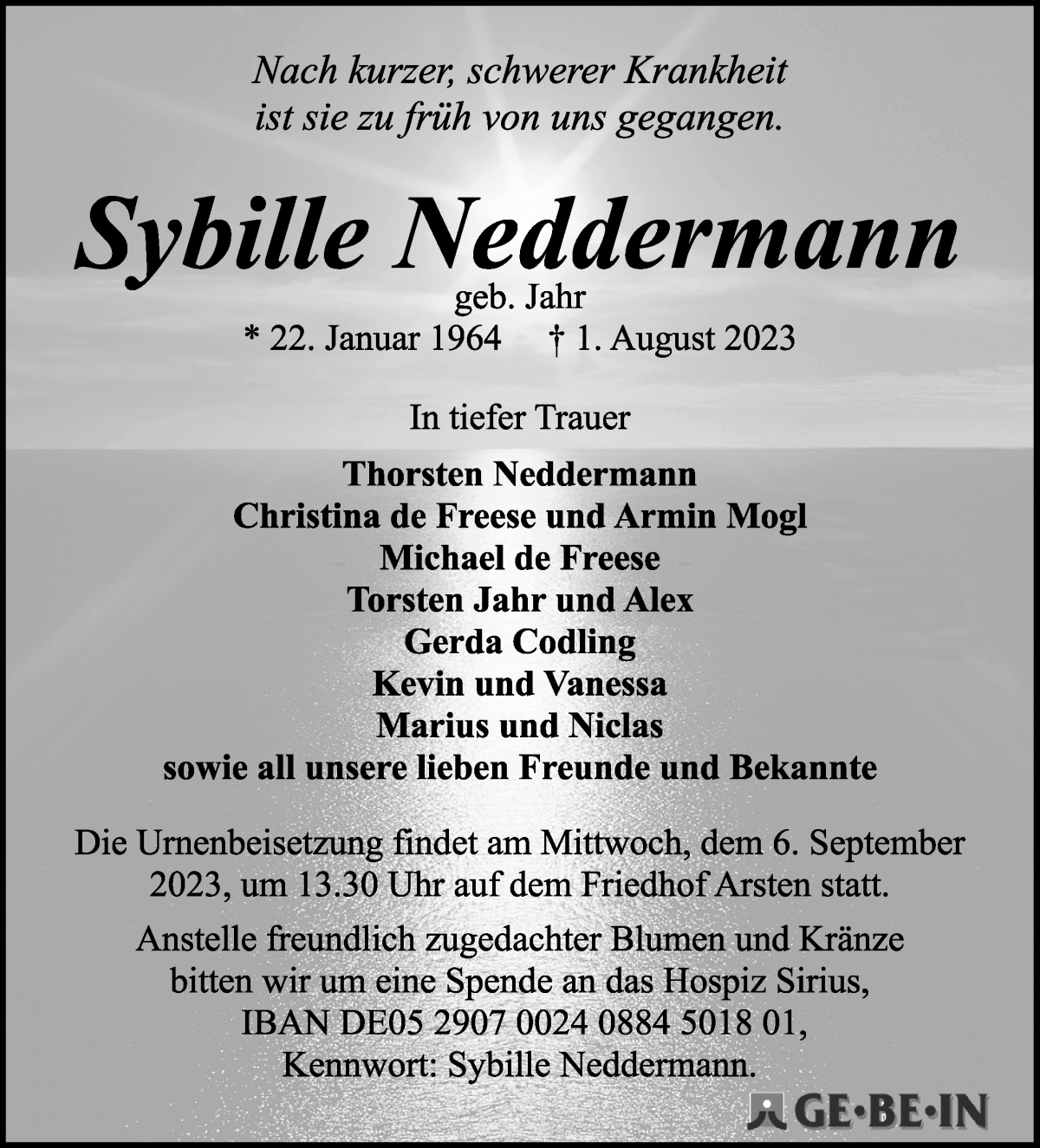 Traueranzeige von Sybille Neddermann von WESER-KURIER