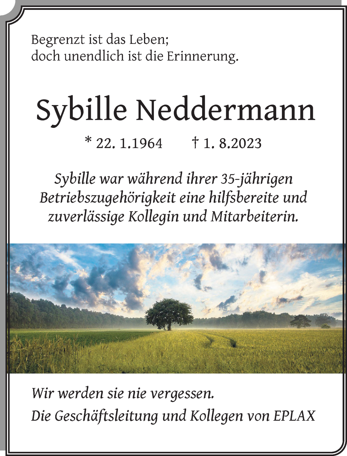 Traueranzeige von Sybille Neddermann von WESER-KURIER