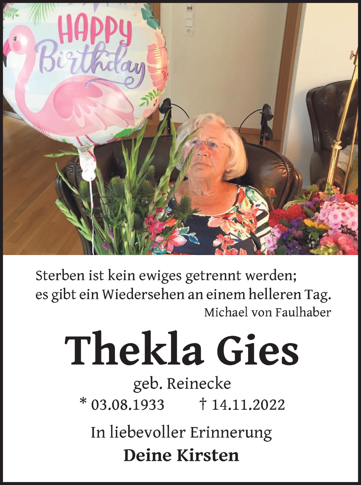 Traueranzeige von Thekla Gies von WESER-KURIER