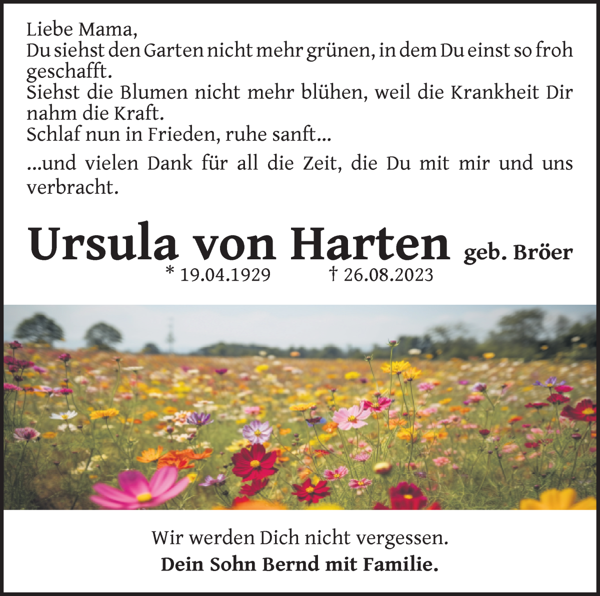 Traueranzeige von Ursula von Harten von WESER-KURIER