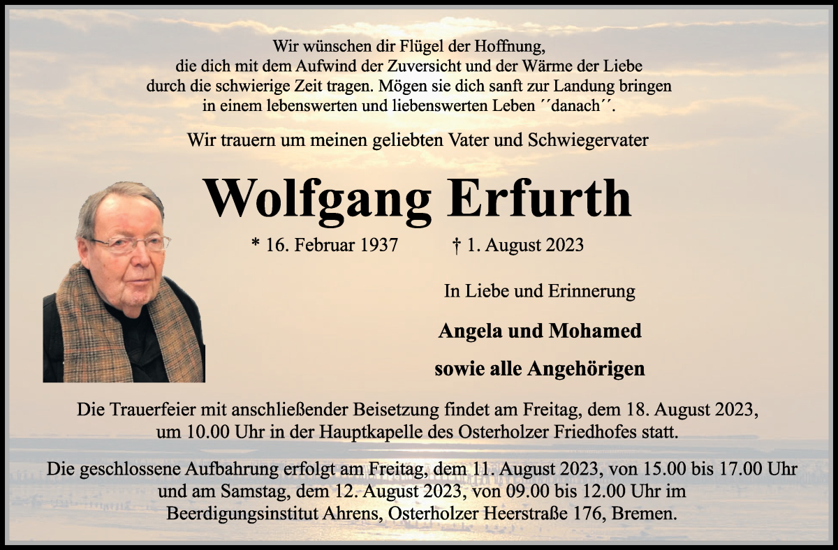 Traueranzeige von Wolfgang Erfurth von WESER-KURIER