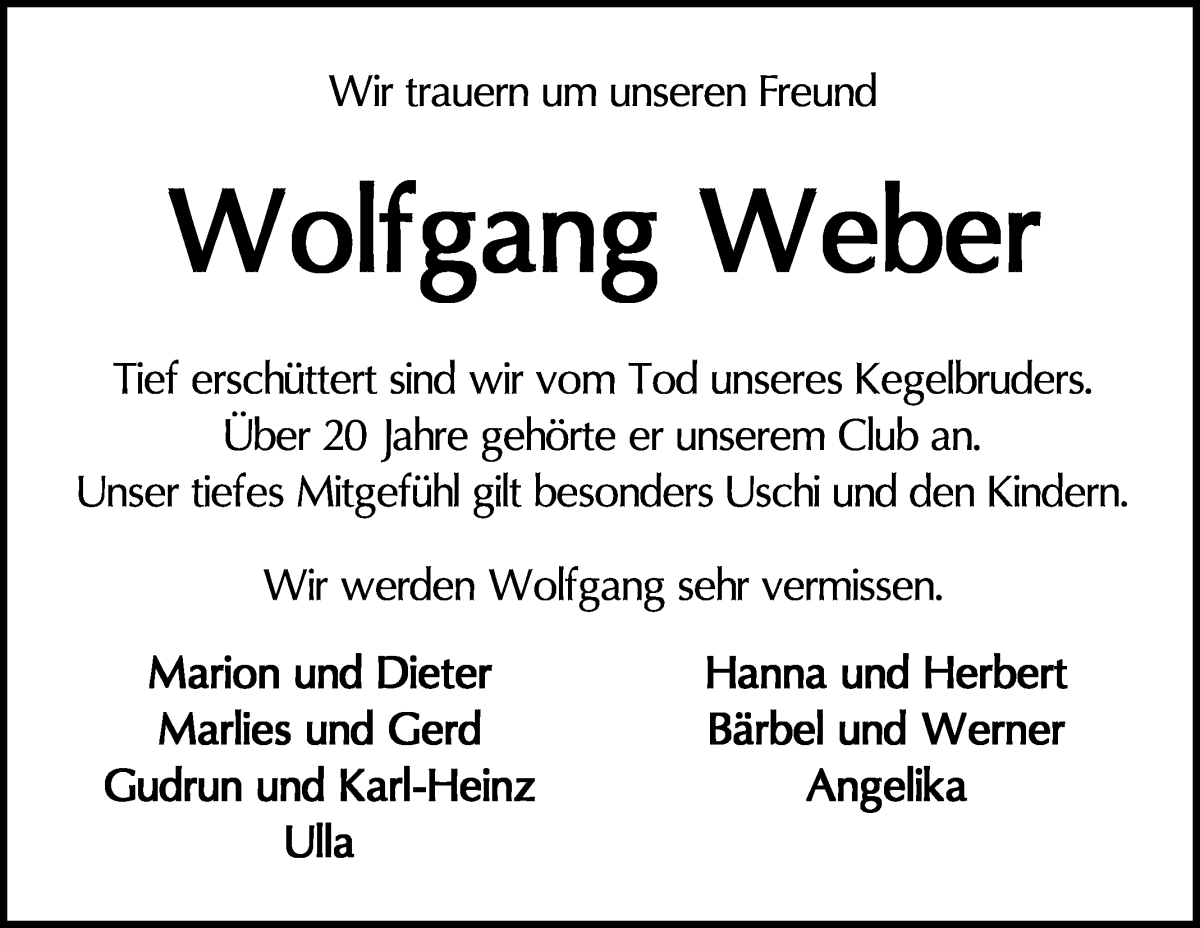 Traueranzeige von Wolfgang Weber von Wuemme Zeitung