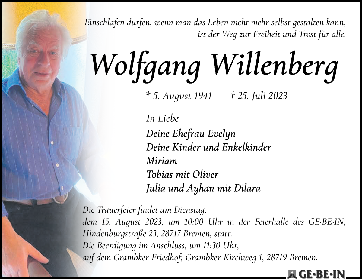Traueranzeige von Wolfgang Willenberg von WESER-KURIER