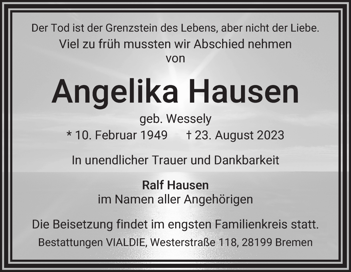 Traueranzeige von Angelika Hausen von WESER-KURIER