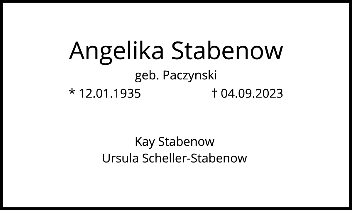 Traueranzeige von Angelika Stabenow von WESER-KURIER