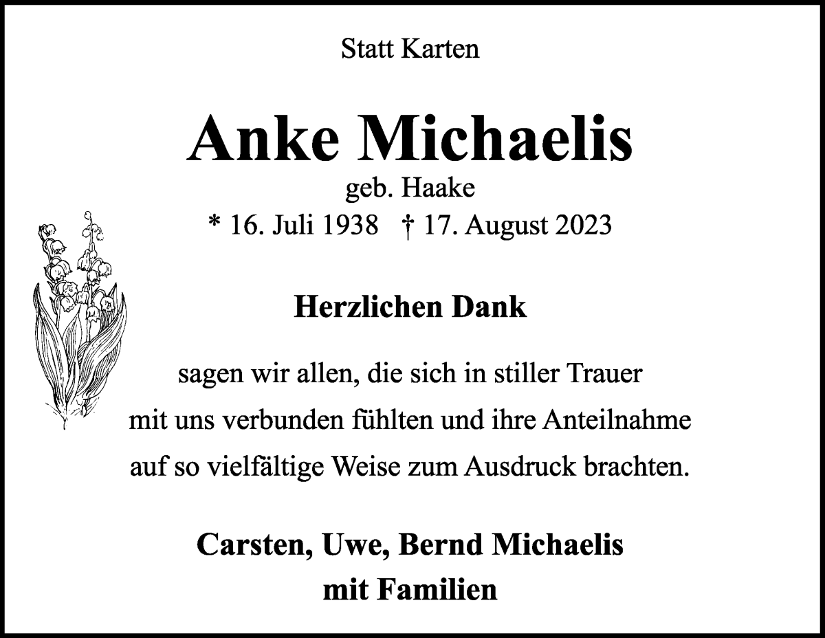 Traueranzeige von Anke Michaelis von WESER-KURIER