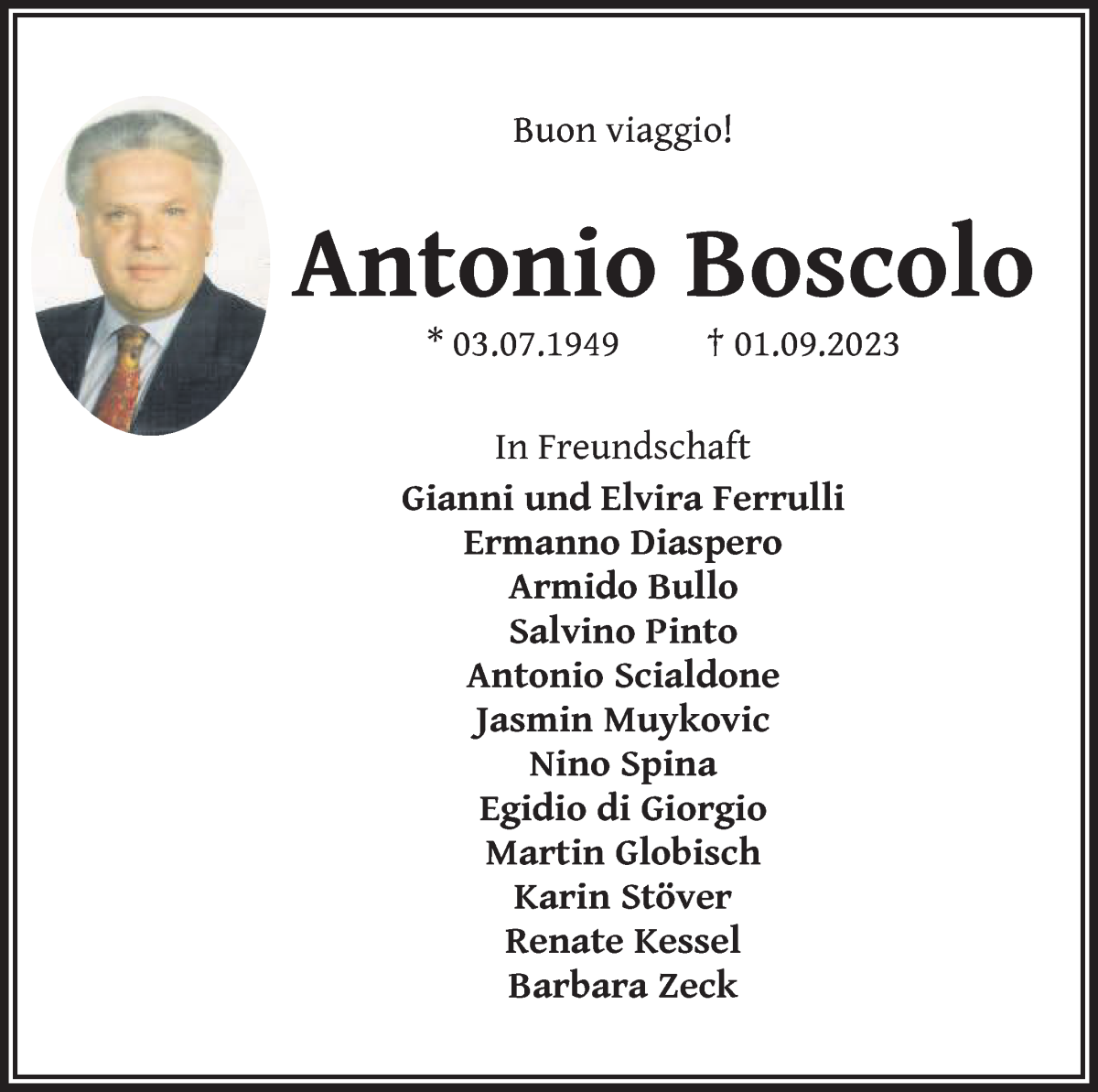 Traueranzeige von Antonio Boscolo von WESER-KURIER