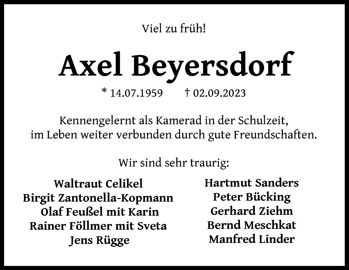 Traueranzeige von Axel Beyersdorf von WESER-KURIER