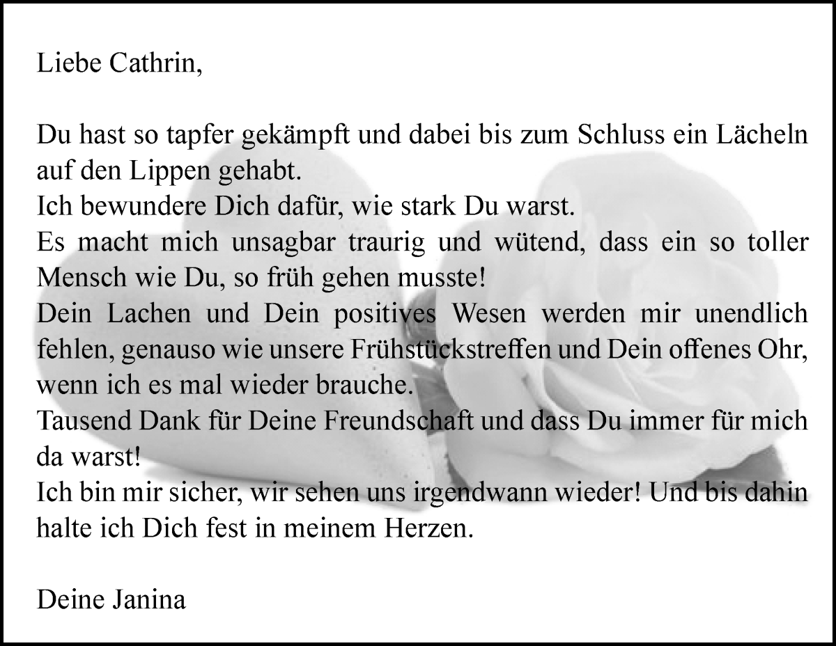 Traueranzeige von Cathrin Rolf von Osterholzer Kreisblatt
