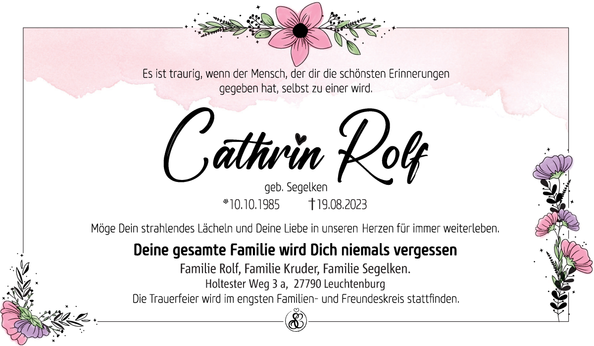 Traueranzeige von Cathrin Rolf von Osterholzer Kreisblatt