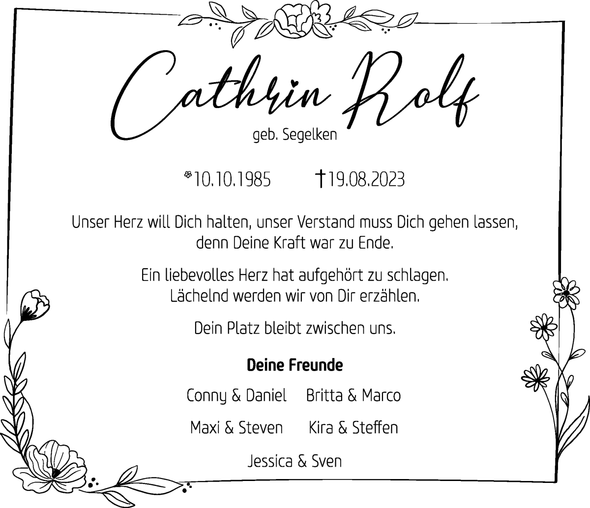 Traueranzeige von Cathrin Rolf von Osterholzer Kreisblatt