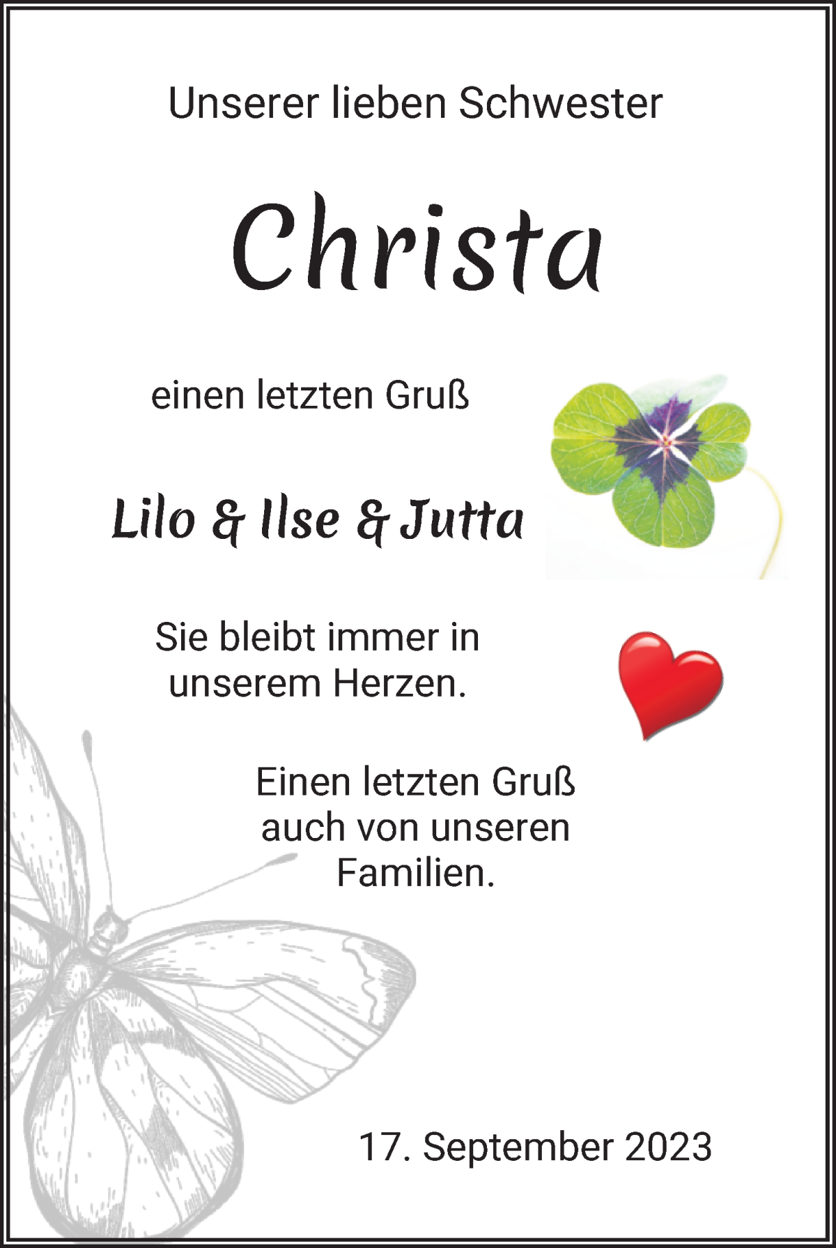 Traueranzeige von Christa Schmidt von WESER-KURIER