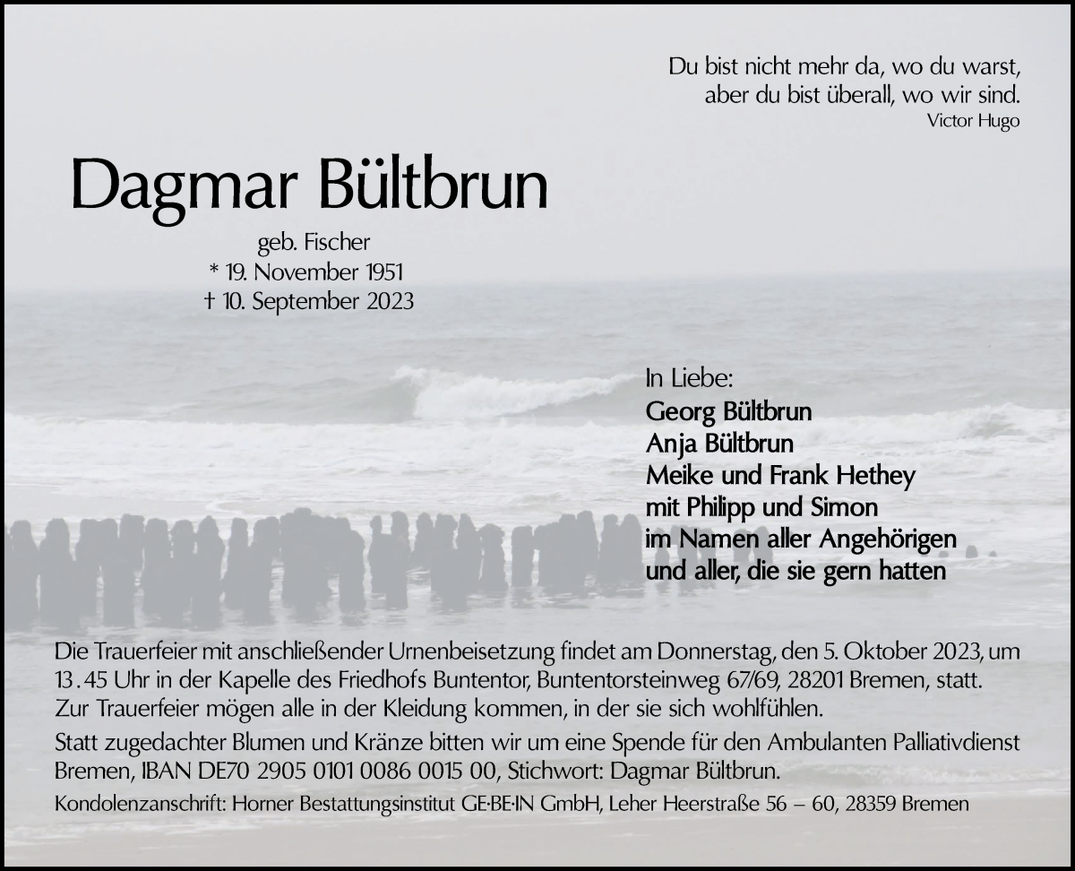 Traueranzeige von Dagmar Bültbrun von WESER-KURIER