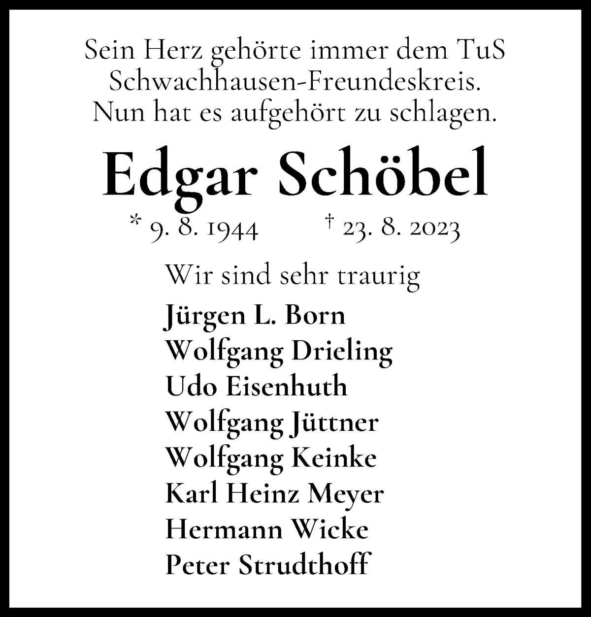 Traueranzeige von Edgar Schöbel von WESER-KURIER