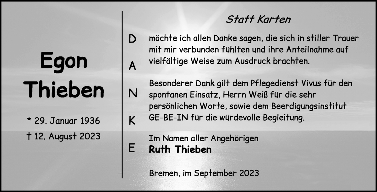 Traueranzeige von Egon Thieben von WESER-KURIER