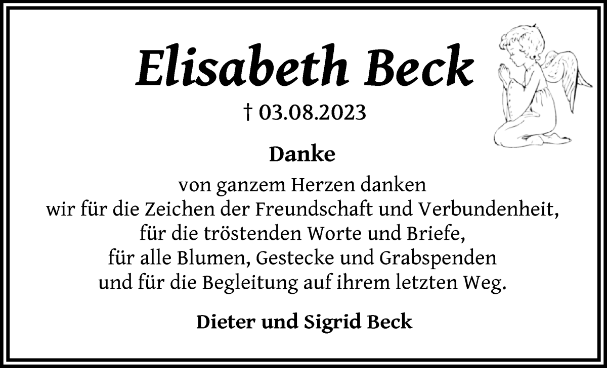 Traueranzeige von Elisabeth Beck von WESER-KURIER