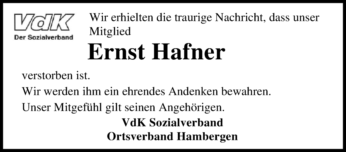 Traueranzeige von Ernst Dieter Hafner von Osterholzer Kreisblatt