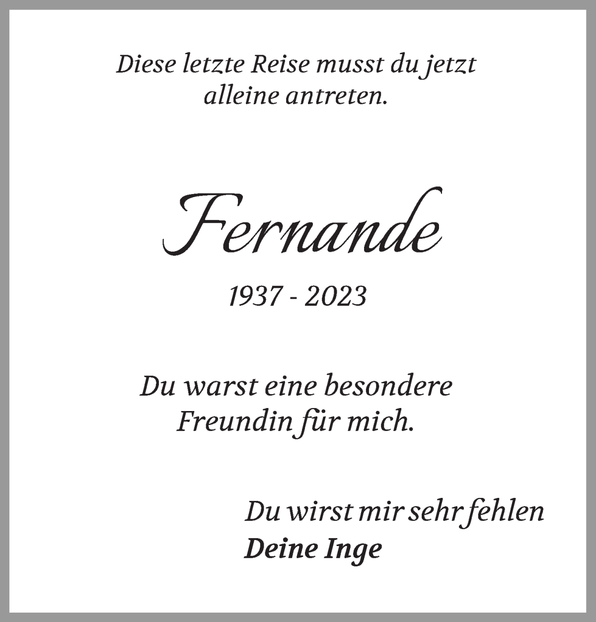 Traueranzeige von Fernande Kuhlmann-Kirchmeyer von WESER-KURIER