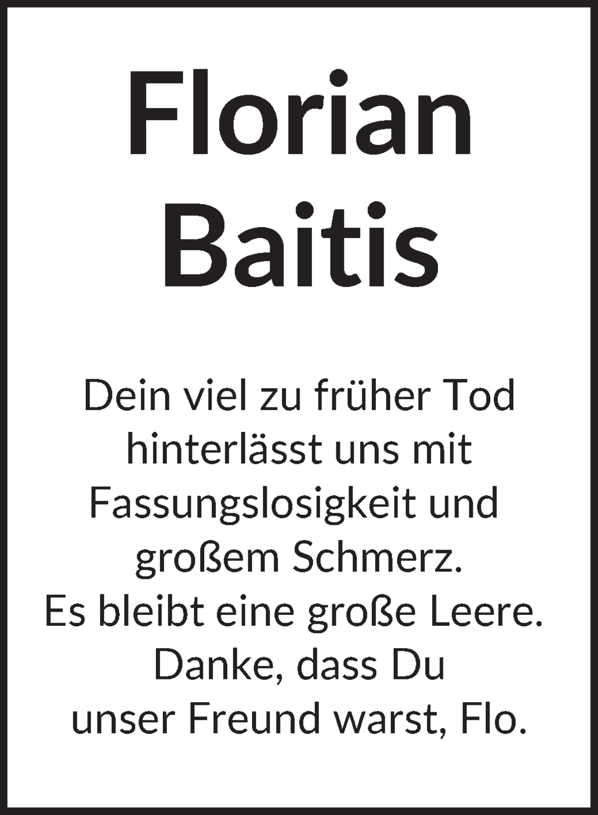 Traueranzeige von Florian Baitis von WESER-KURIER