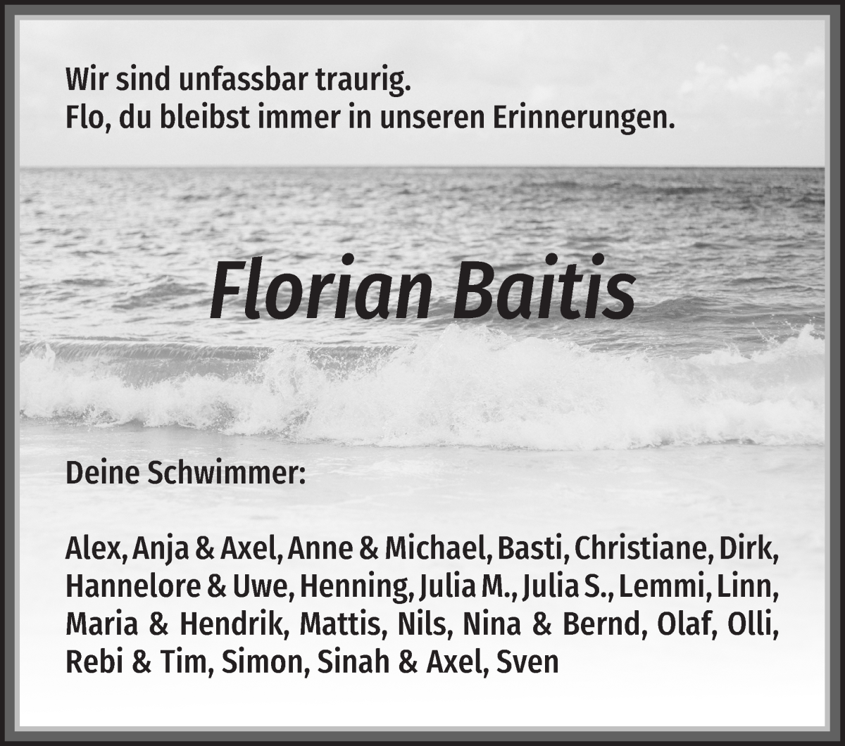 Traueranzeige von Florian Baitis von WESER-KURIER