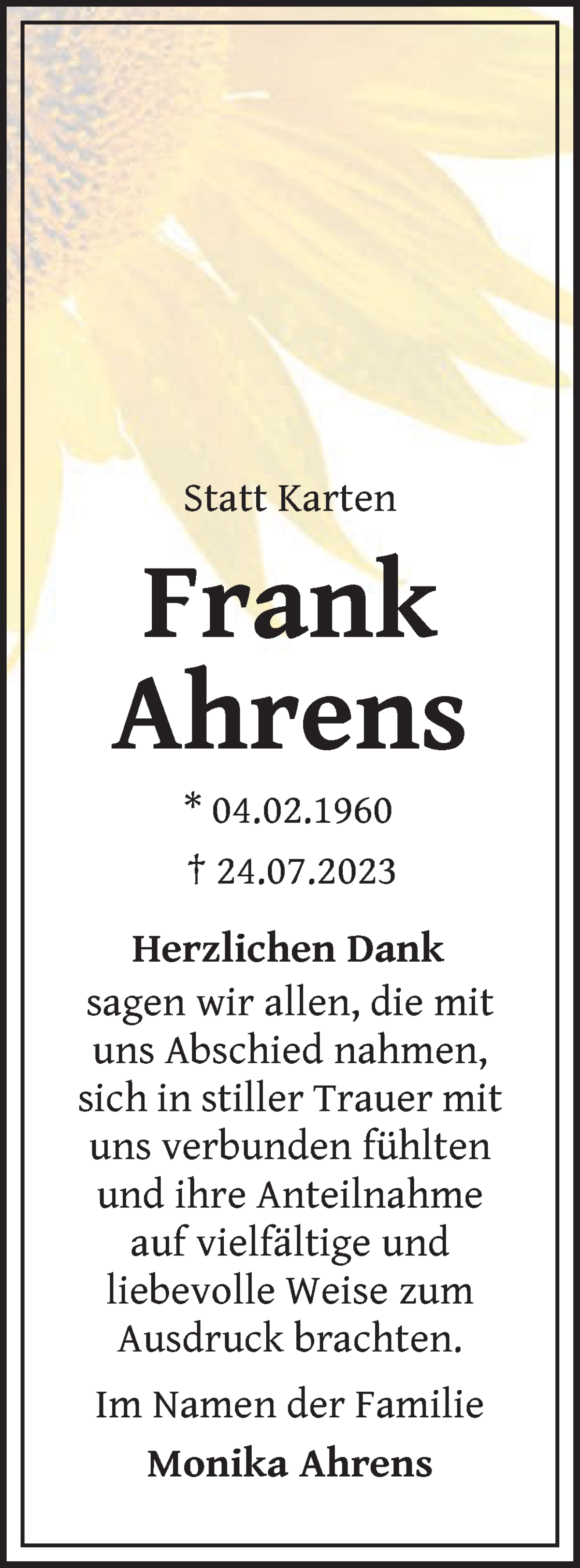 Traueranzeige von Frank Ahrens von WESER-KURIER