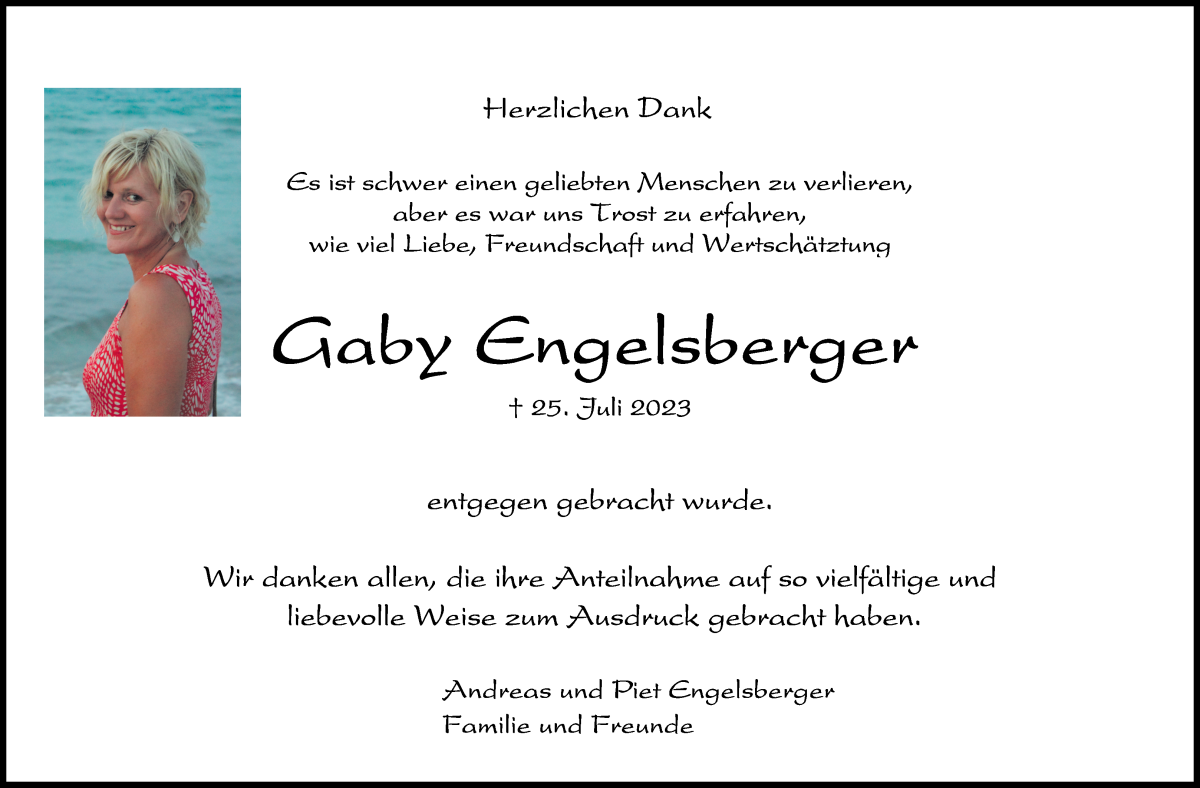 Traueranzeige von Gaby Engelsberger von Achimer Kurier/Verdener Nachrichten