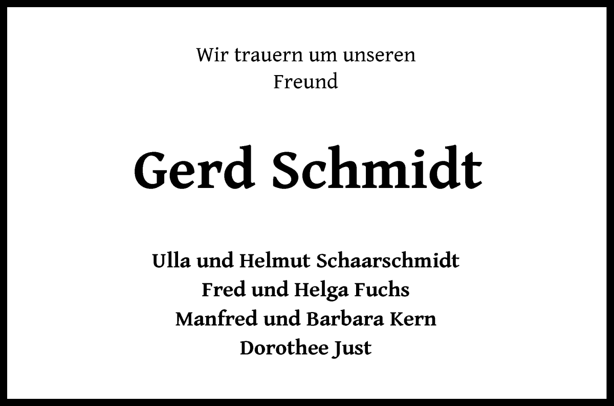 Traueranzeige von Gerd Schmidt von Osterholzer Kreisblatt