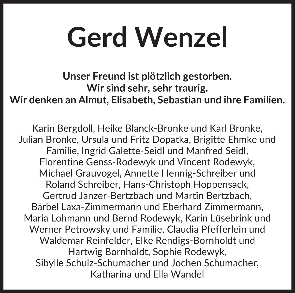 Traueranzeige von Gerd Wenzel von WESER-KURIER