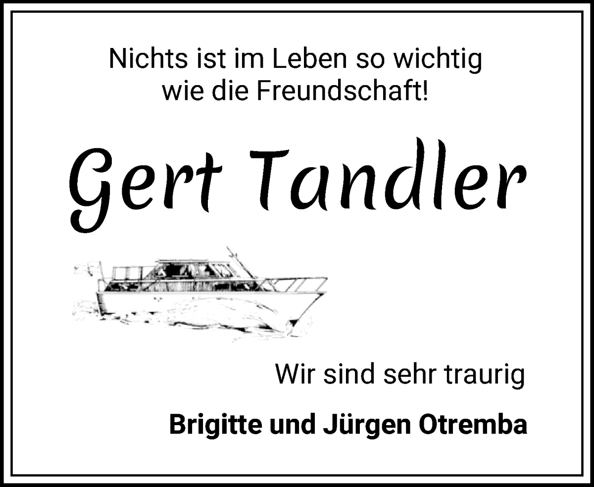 Traueranzeige von Gert Tandler von WESER-KURIER