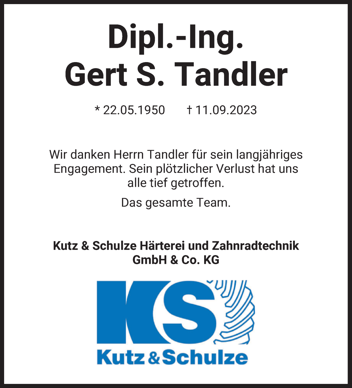 Traueranzeige von Gert Tandler von WESER-KURIER