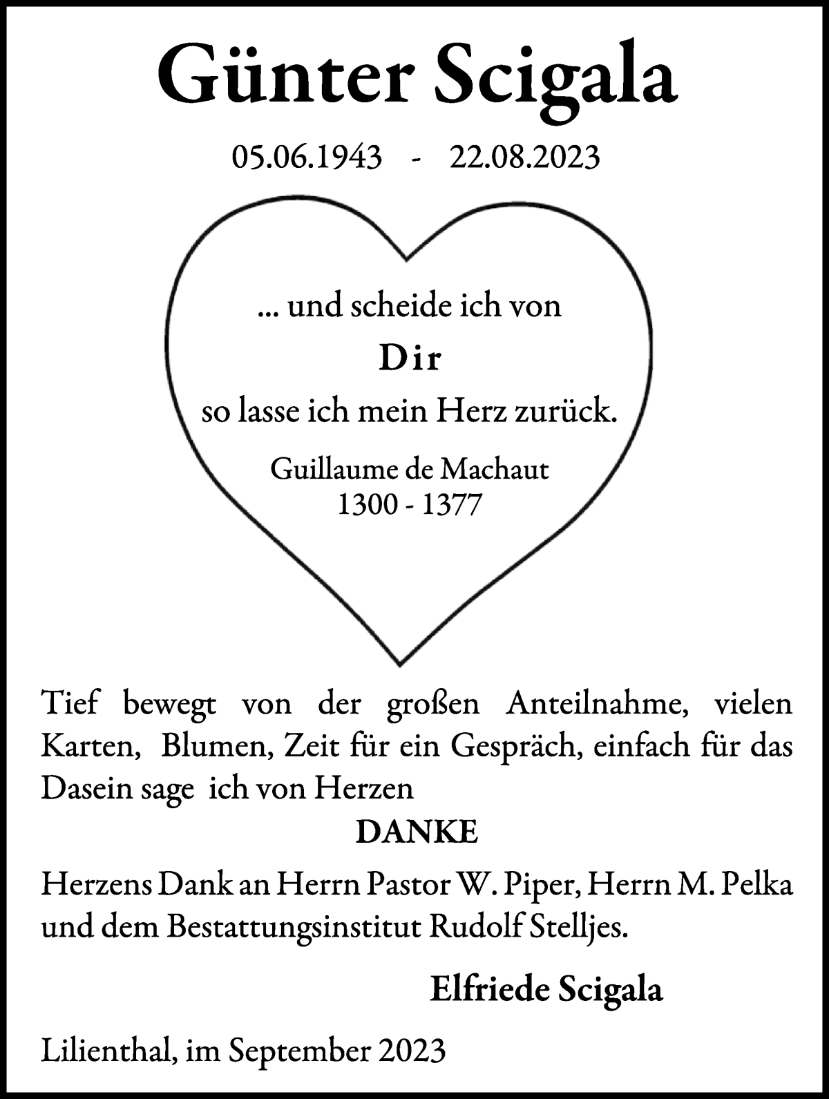 Traueranzeige von Günter Scigala von Wuemme Zeitung