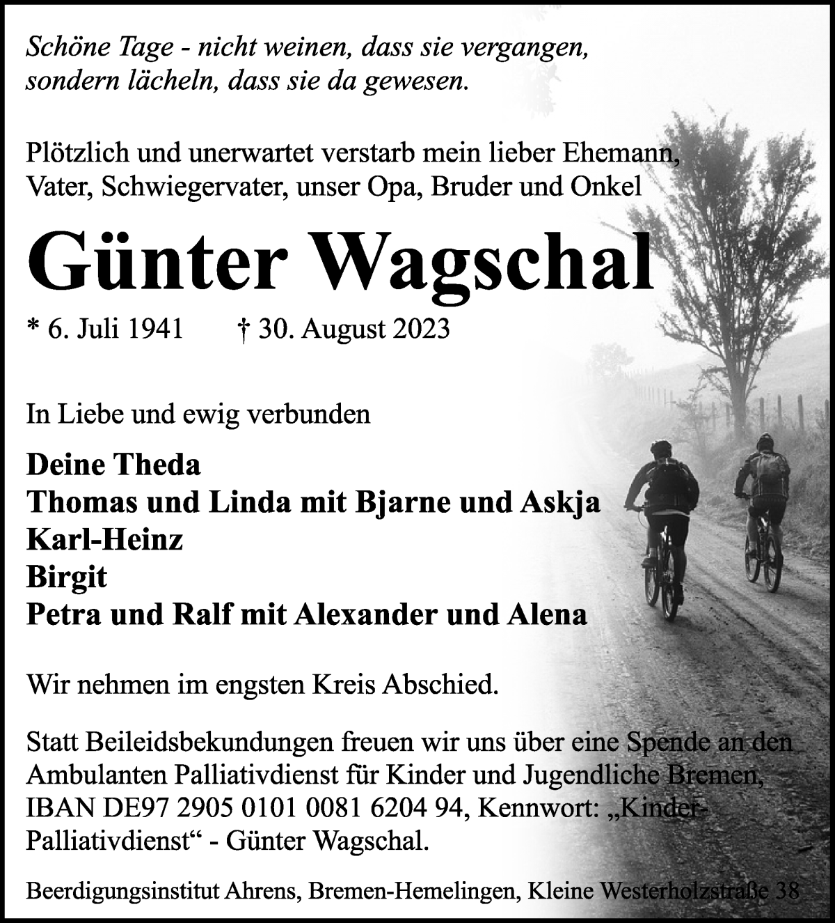 Traueranzeige von Günter Wagschal von WESER-KURIER