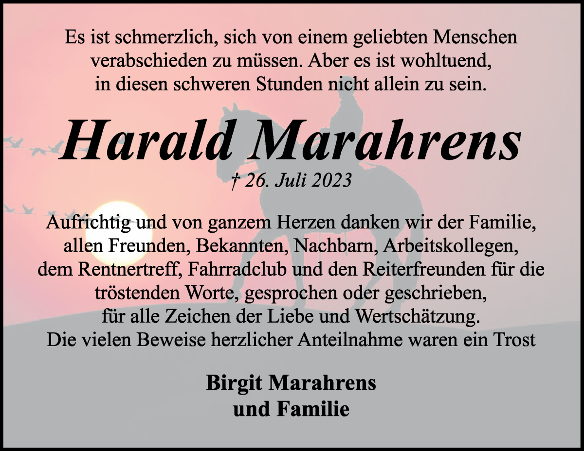 Traueranzeige von Harald Marahrens von WESER-KURIER