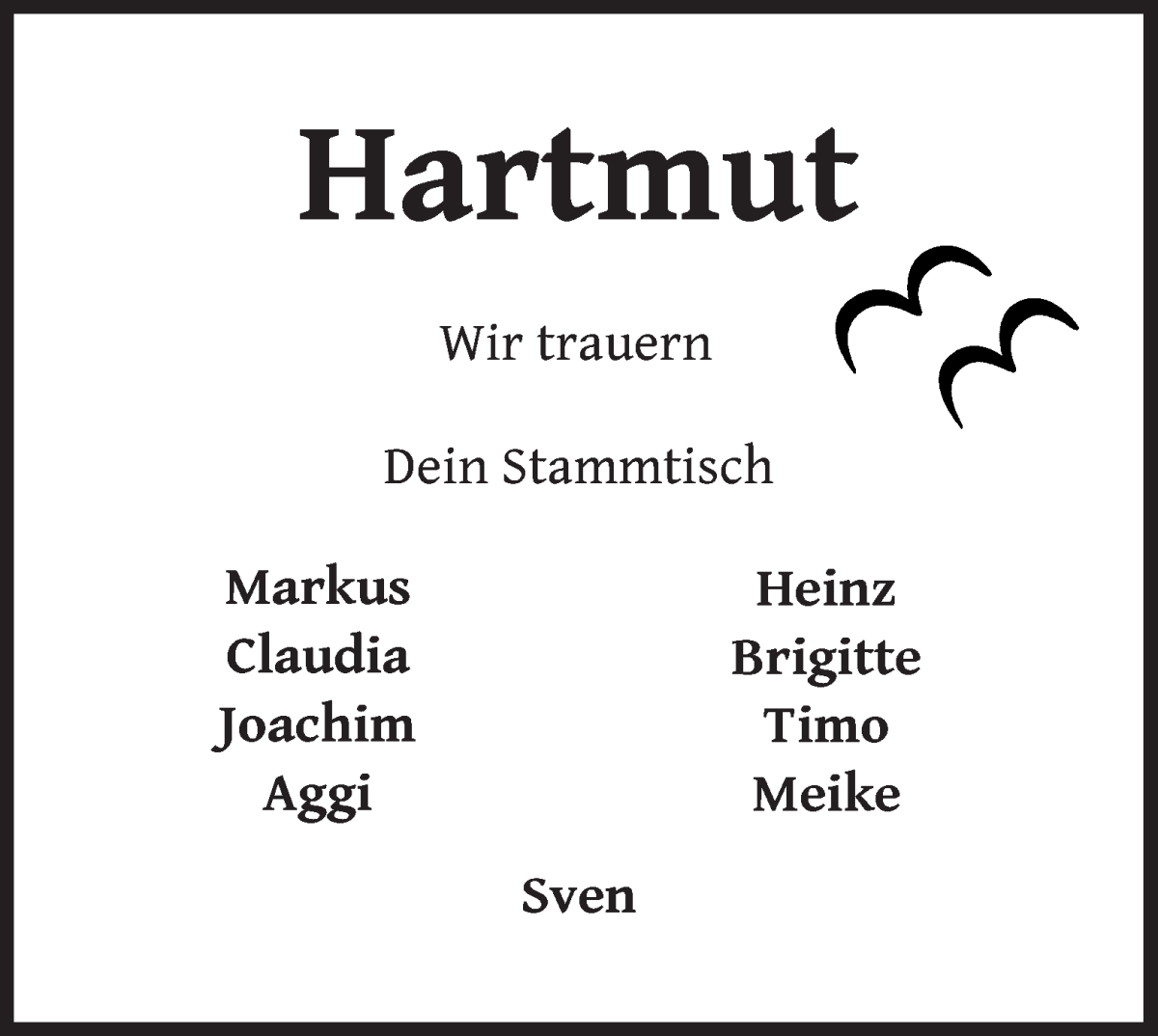 Traueranzeige von Hartmut Runge von Wuemme Zeitung