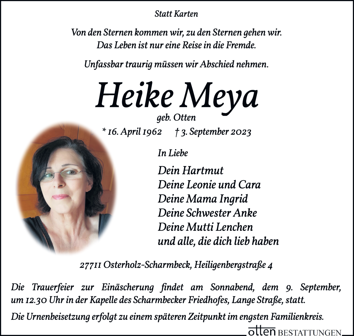 Traueranzeige von Heike Meya von Osterholzer Kreisblatt
