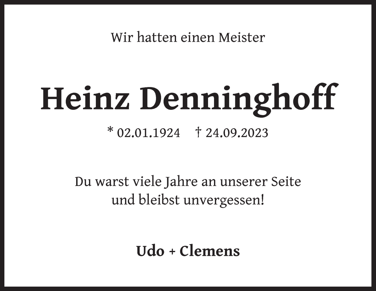 Traueranzeige von Heinz Denninghoff von WESER-KURIER