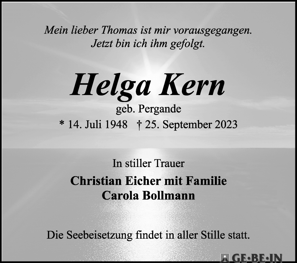 Traueranzeige von Helga Kern von WESER-KURIER