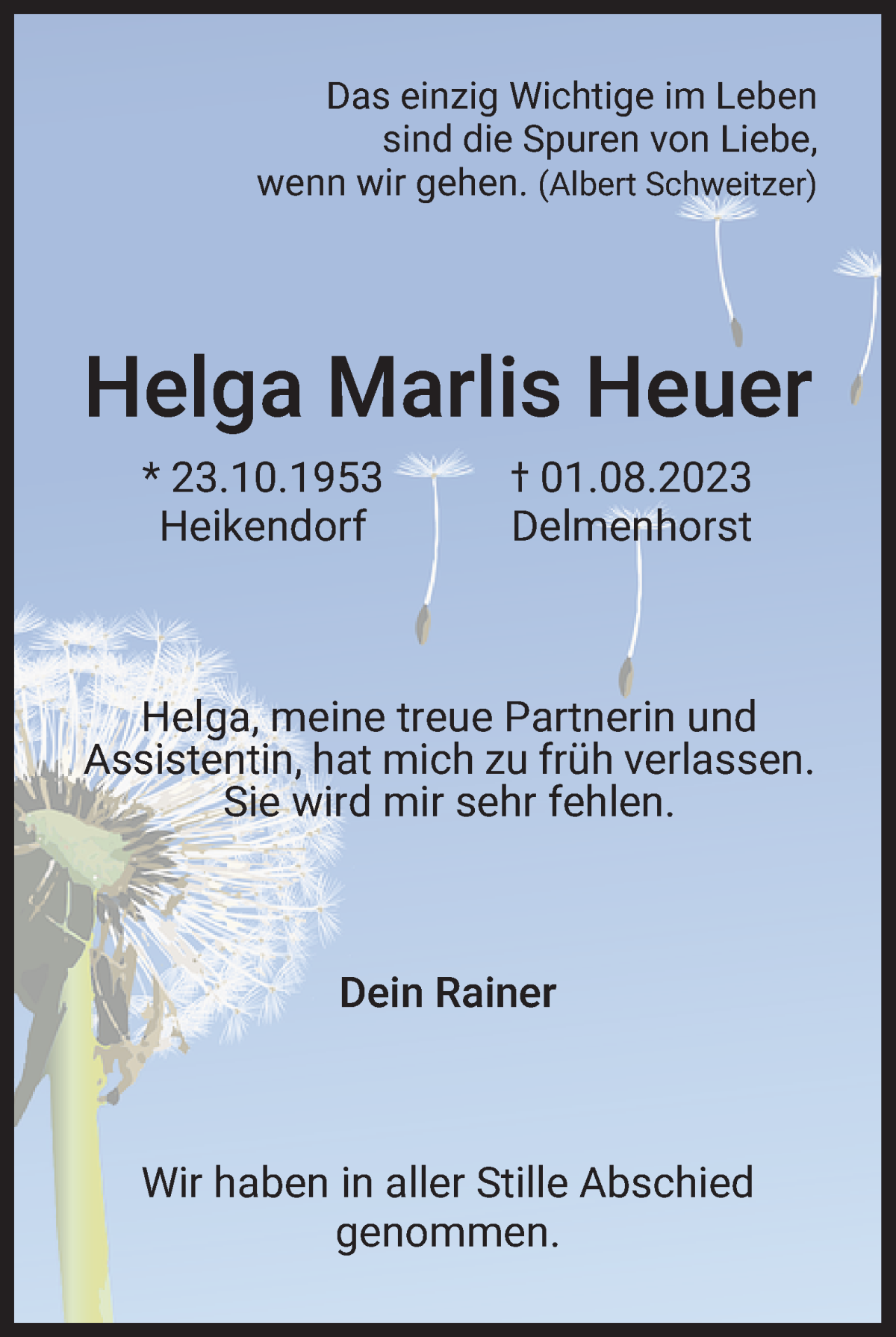 Traueranzeige von Helga Marlis Heuer von WESER-KURIER