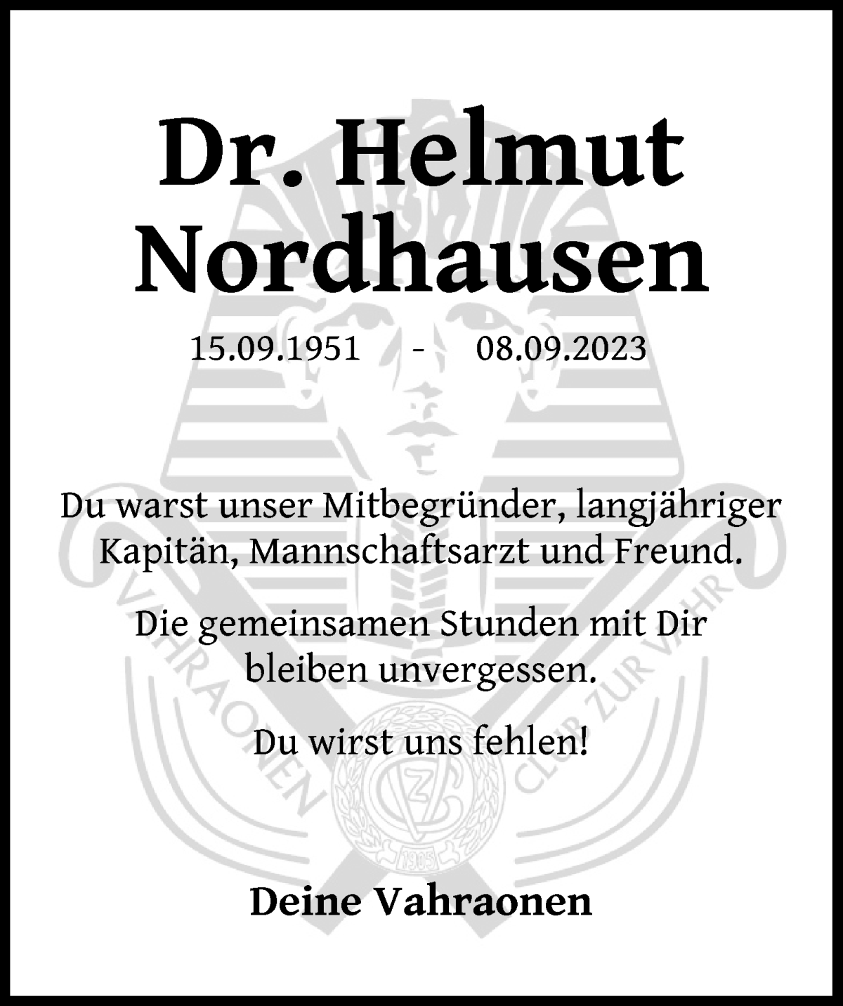 Traueranzeige von Helmut Nordhausen von WESER-KURIER